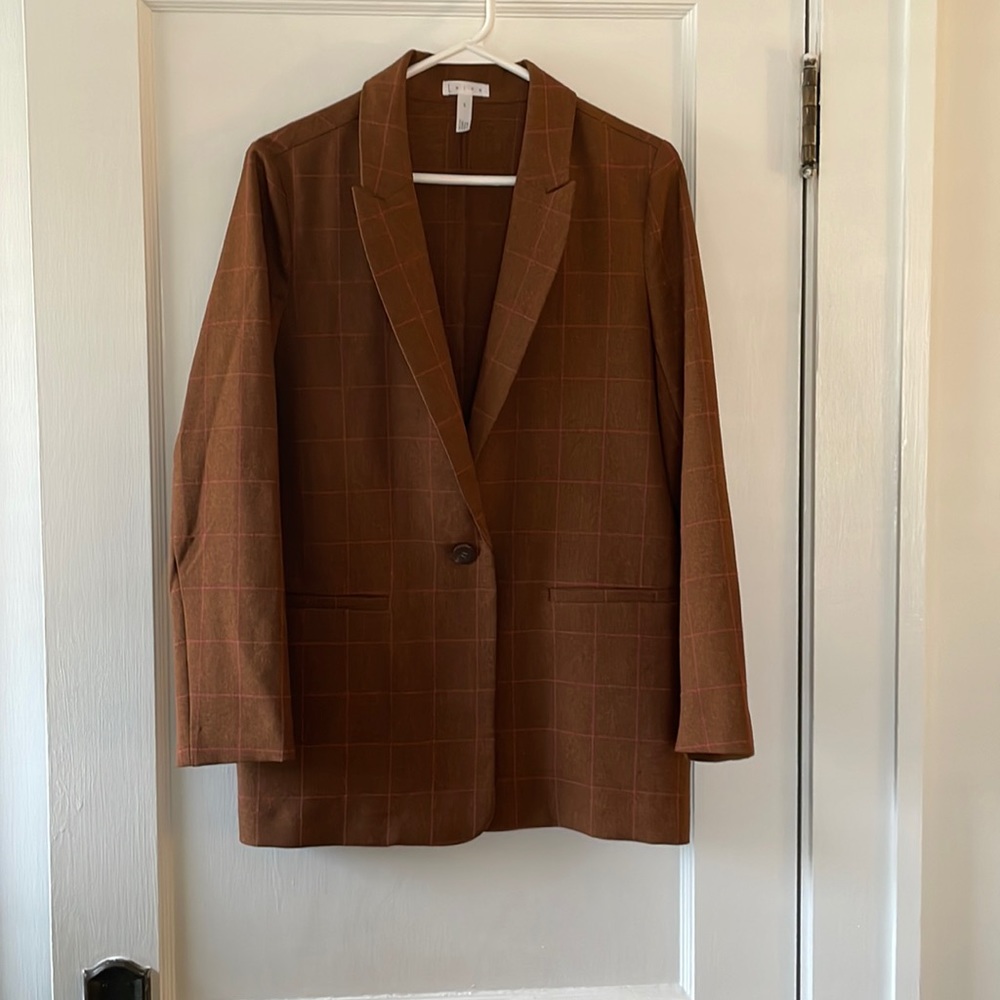Brown and pink checked blazer